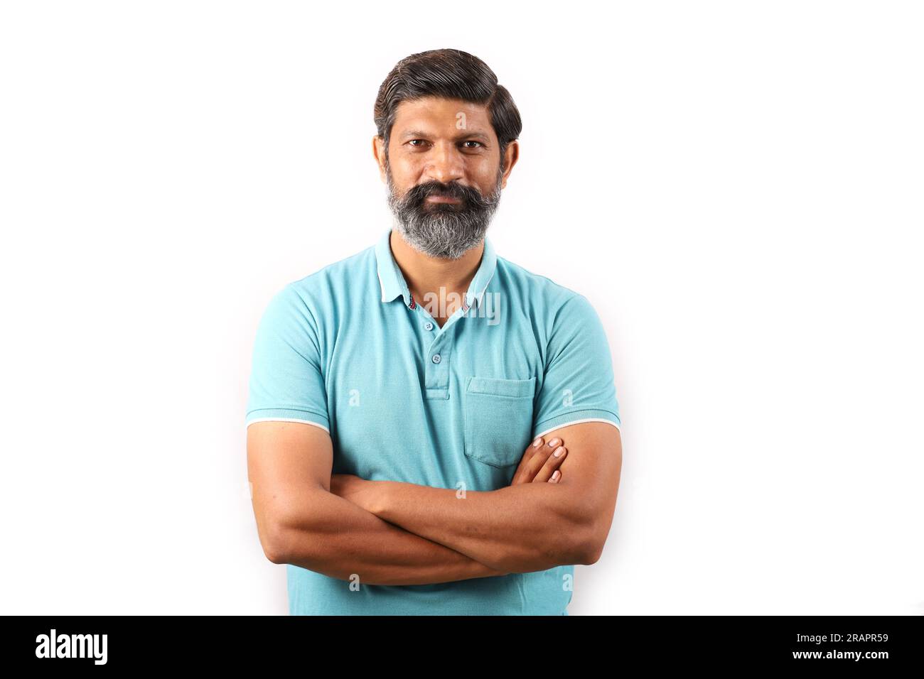 Man beard in blue shirt hi-res stock photography and images - Alamy