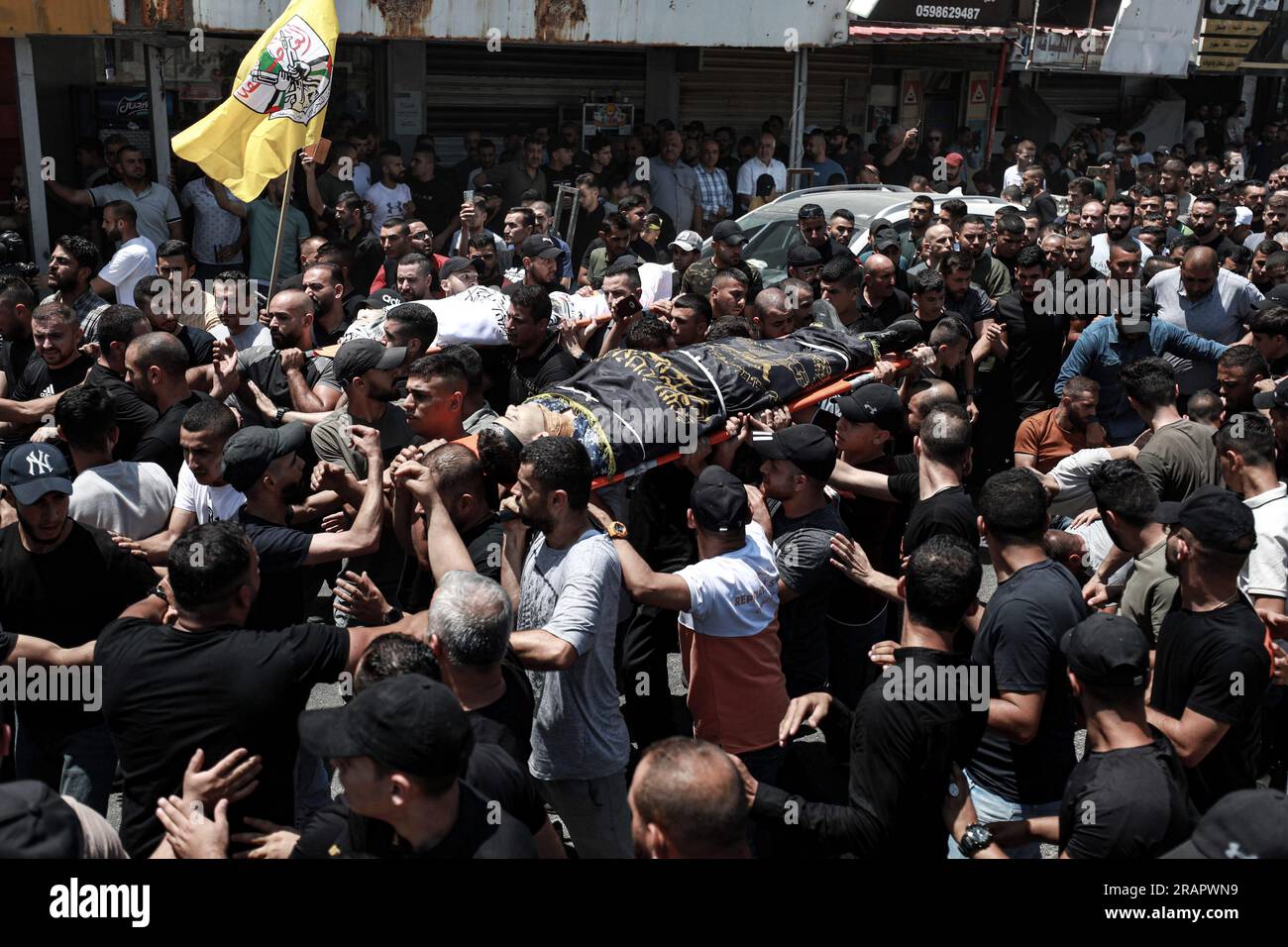Jenin, Palestinian Territories. 05th July, 2023. Mourners attend a
