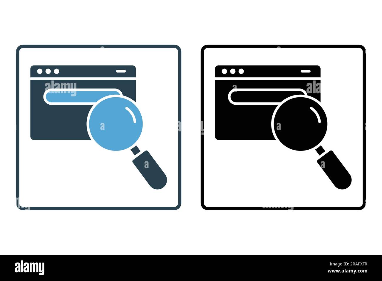 search engine icon. Magnifying glass with search bar. Solid icon style design. Simple vector design editable Stock Vector