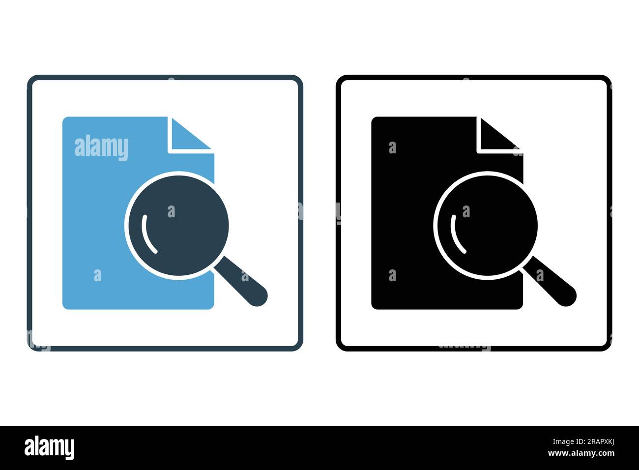 Document search Icon. search file, Magnifying Glass with document. Solid icon style design. Simple vector design editable Stock Vector