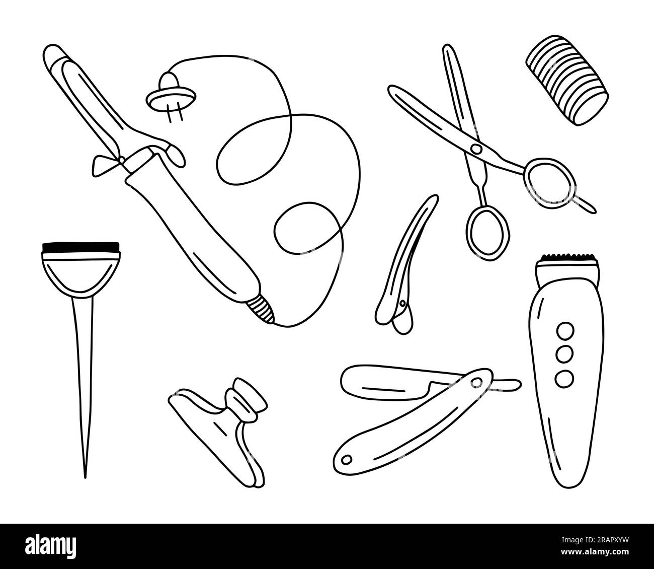 Doodle set of different hairdressing supplies Stock Vector