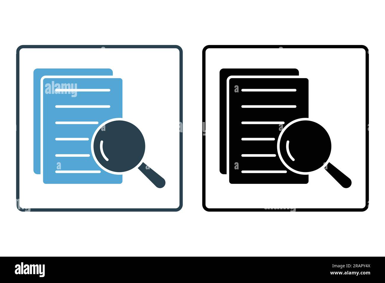 Search file icon, Research, Magnifying glass, document. Solid icon style design. Simple vector design editable Stock Vector