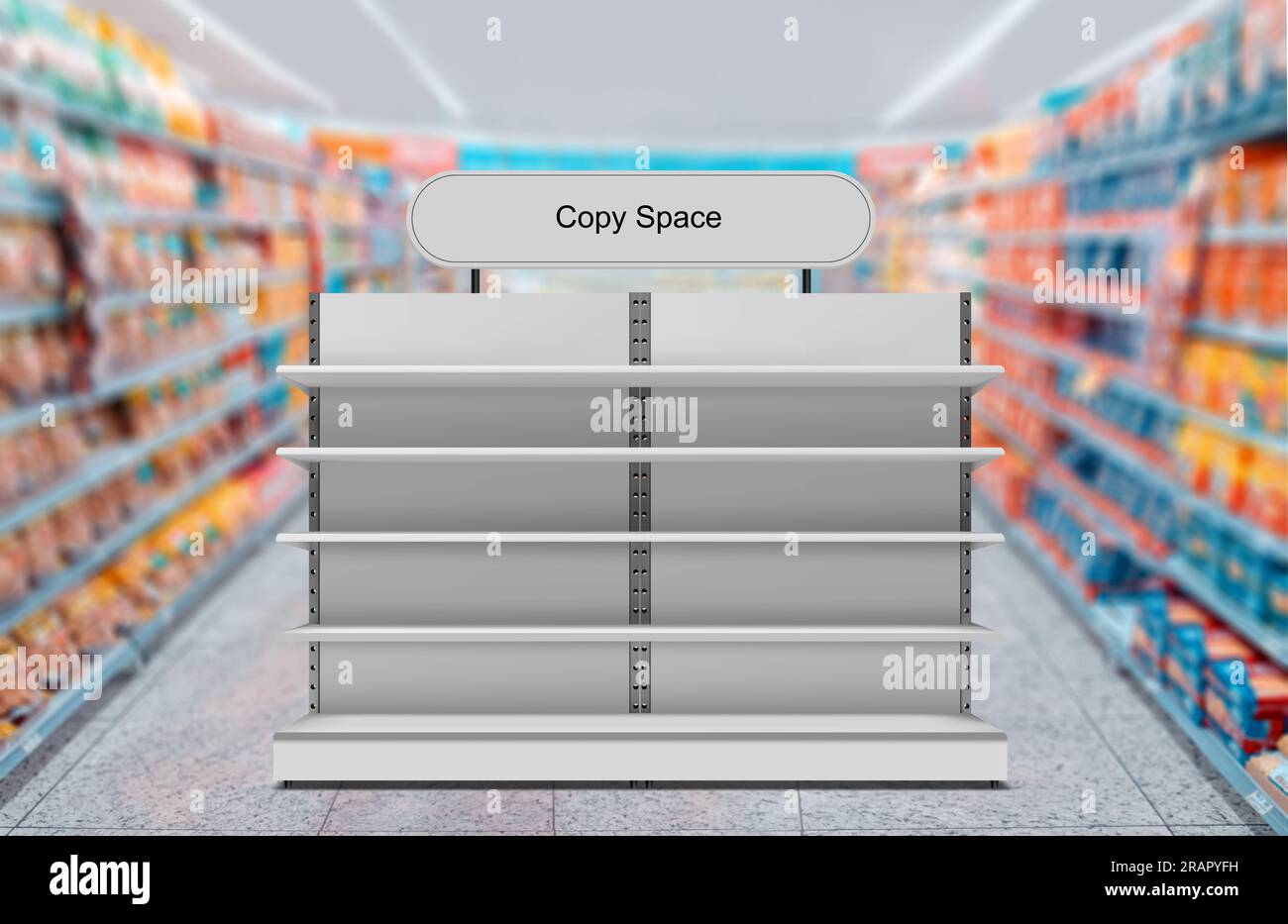 Gondola Shelving Front Display with Copy Space for Branding in