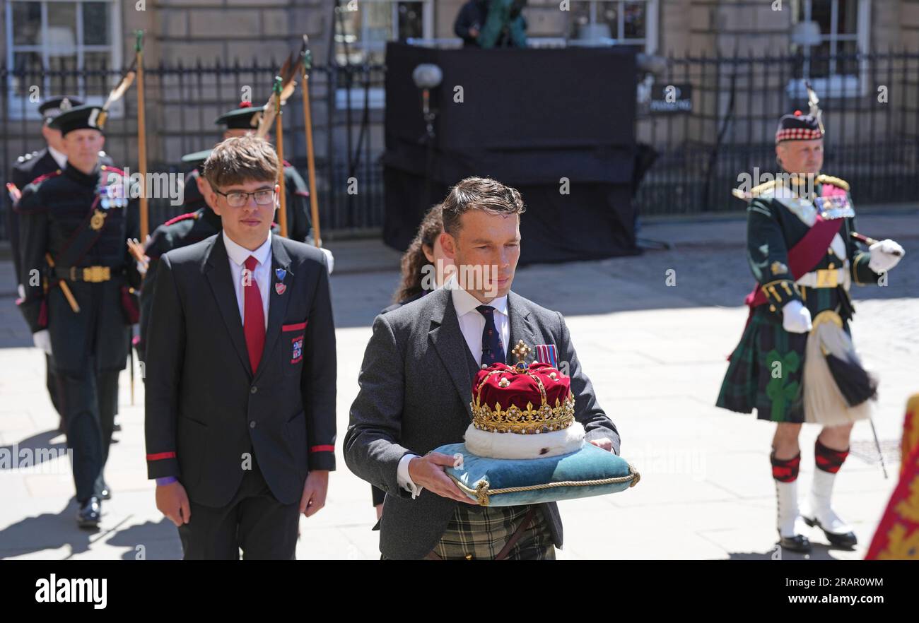 The Crown, which forms part of the Honours of Scotland, is carried into