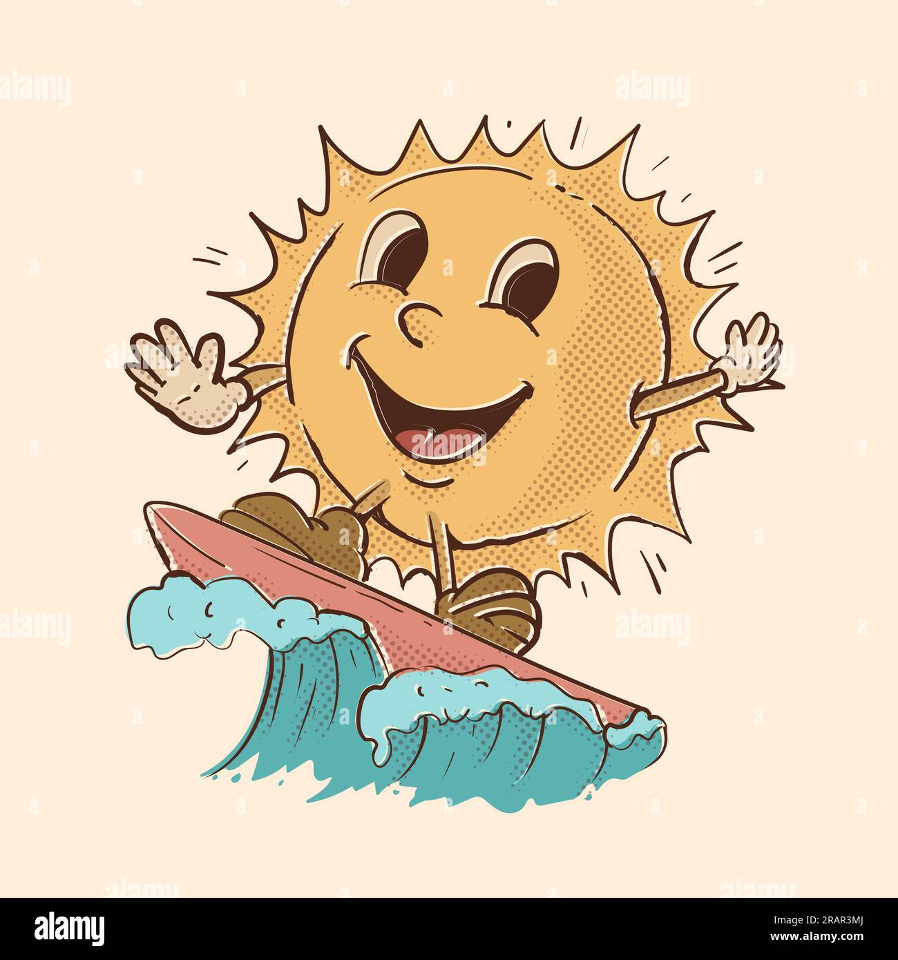 surfing sun mascot . tropical vibes. sun vintage mascot vector illustration Stock Vector