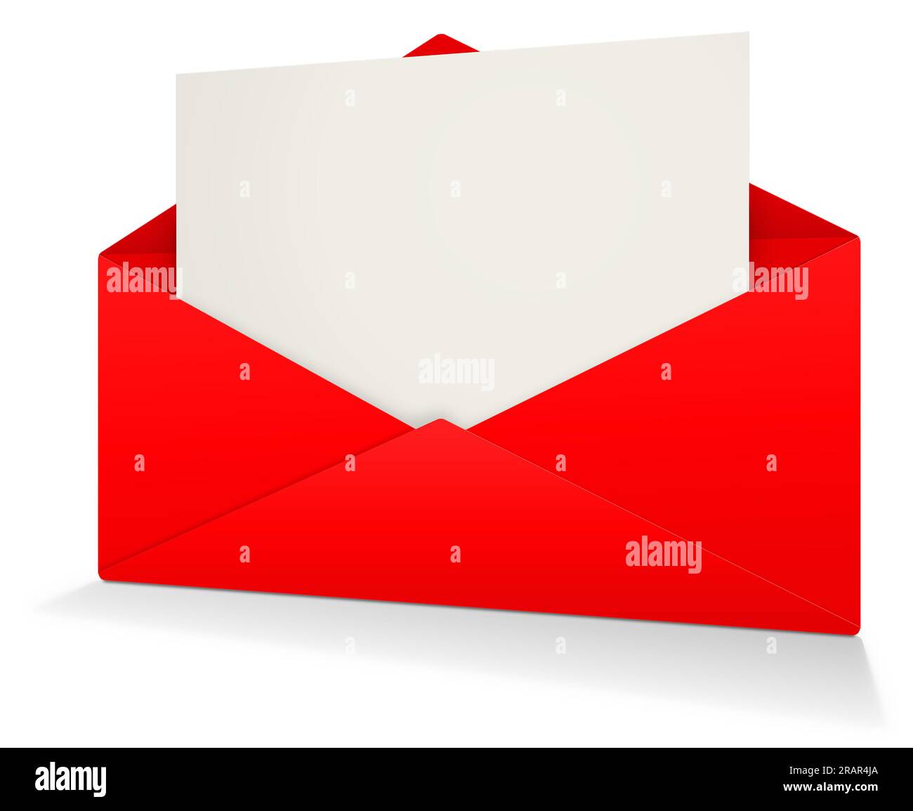 Red Postal envelope blank template for presentation layouts and design. 3D rendering. Digitally Generated Image. Isolated on white background. Stock Photo