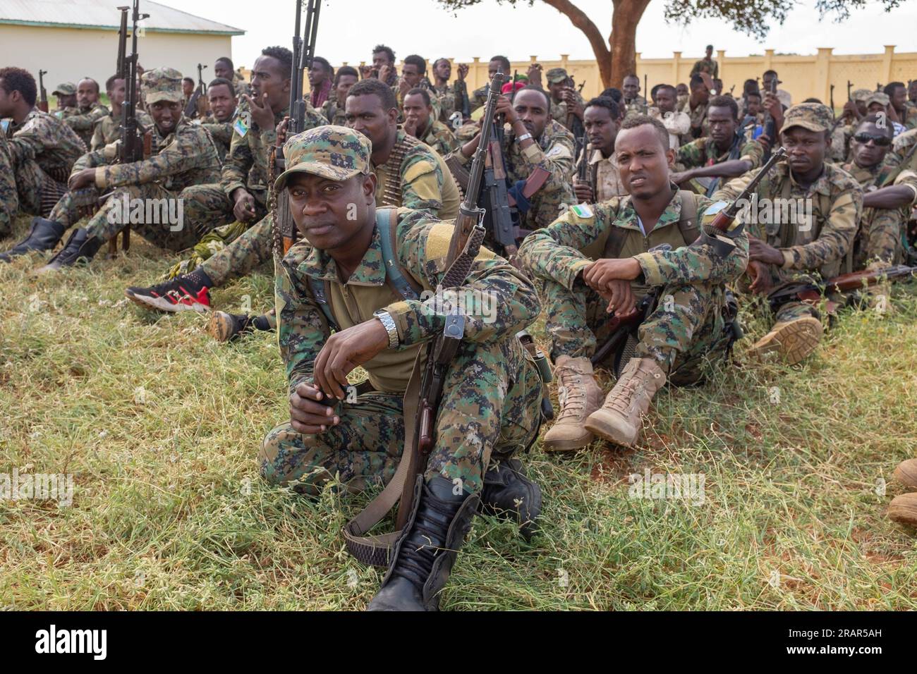 Somali troops about to go on Patrol, Kismayo, Jubilant, Southern Somalia Stock Photo