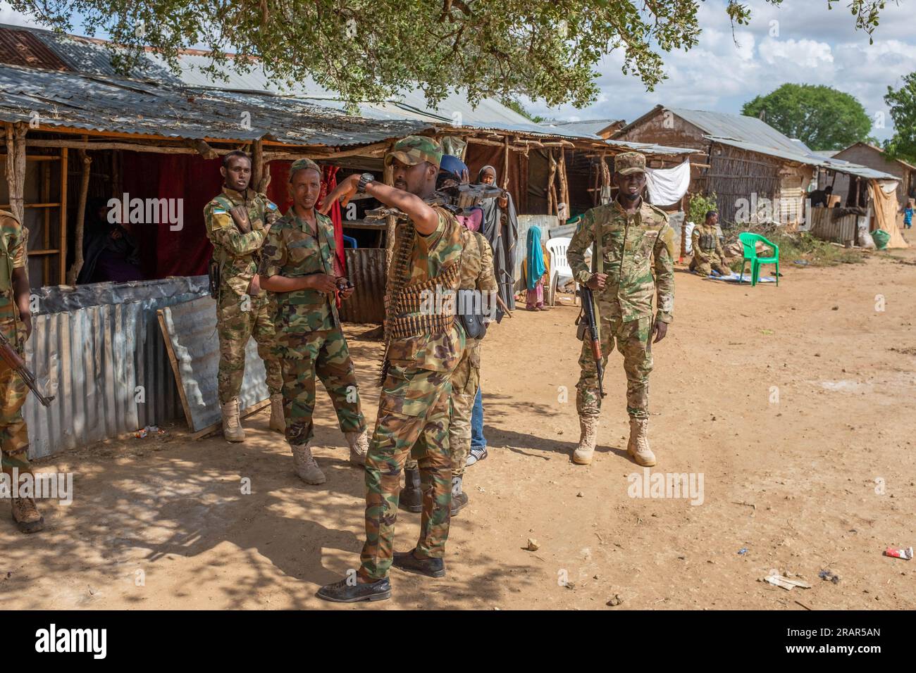 Soldiers on Patrol, hunting for Al Shabab fighters, in a village in Southern Somalia, near Kismayo Stock Photo