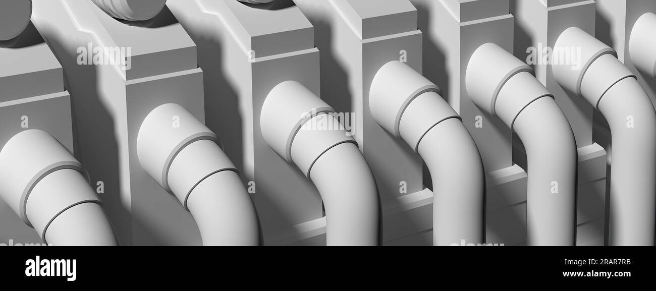 Pipes and Consoles Hard Surface Futuristic Art Gray Abstract Elegant