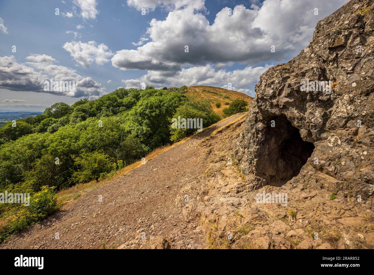 Clutter’s Cave and British Camp Iron Age Hillfort in the Malverns, Herefordshire Stock Photo