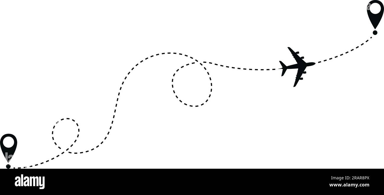 airplane route line starting point and destination isolated on white