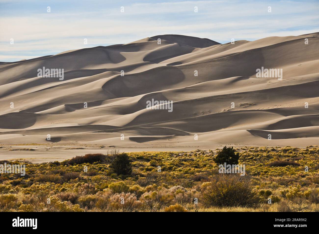 The Great Sand Dunes National Park dune field at sunset in Colorado, USA Stock Photo