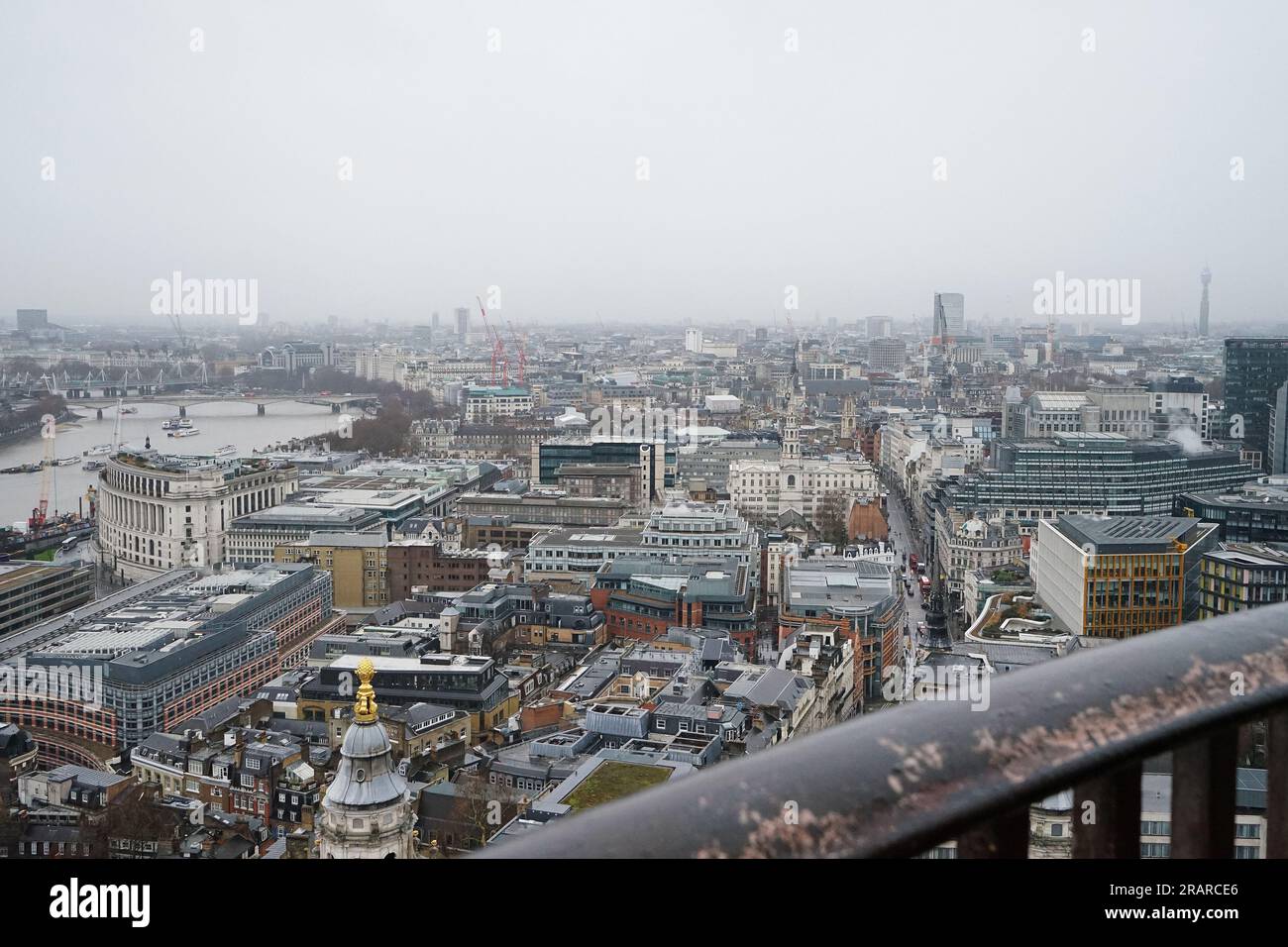 Exterior architecture and design of Top aerial view of London cityscape and skyline from St Paul's Cathedral rooftop Terrace- England, United Kingdom Stock Photo