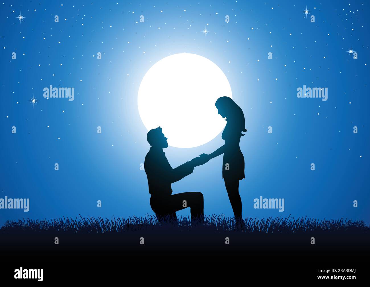 Silhouette couple full moon Stock Vector Images - Alamy
