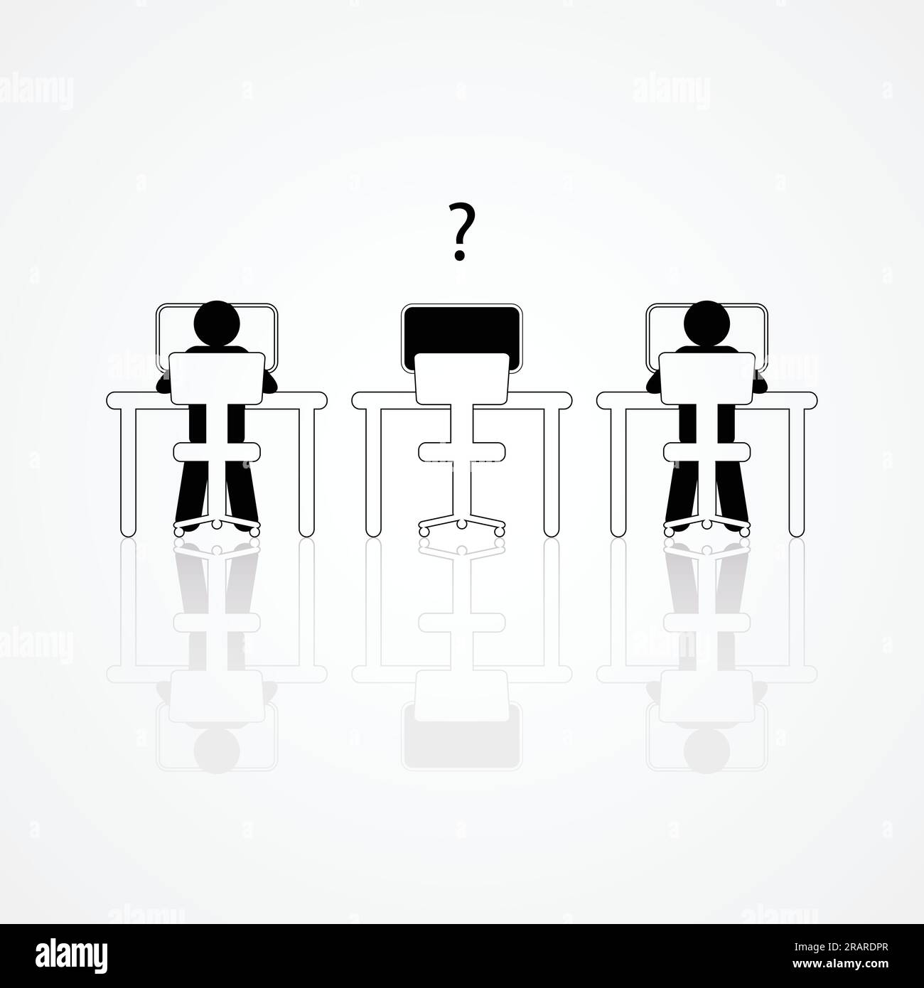 Graphic illustration of two people working on the computers with one