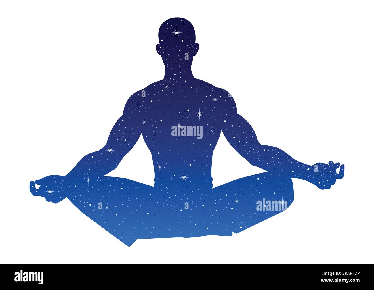 Silhouette illustration of a male figure meditating with stars texture Stock Vector