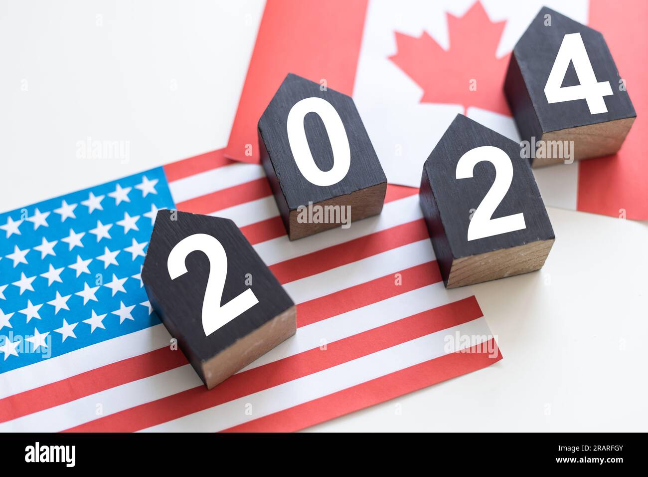 United States presidential election 2024. Wooden cubes with the letters