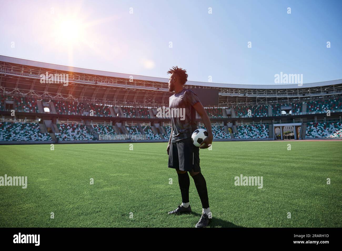 Football lifestyle. Man plays the match, game. Big dream, future