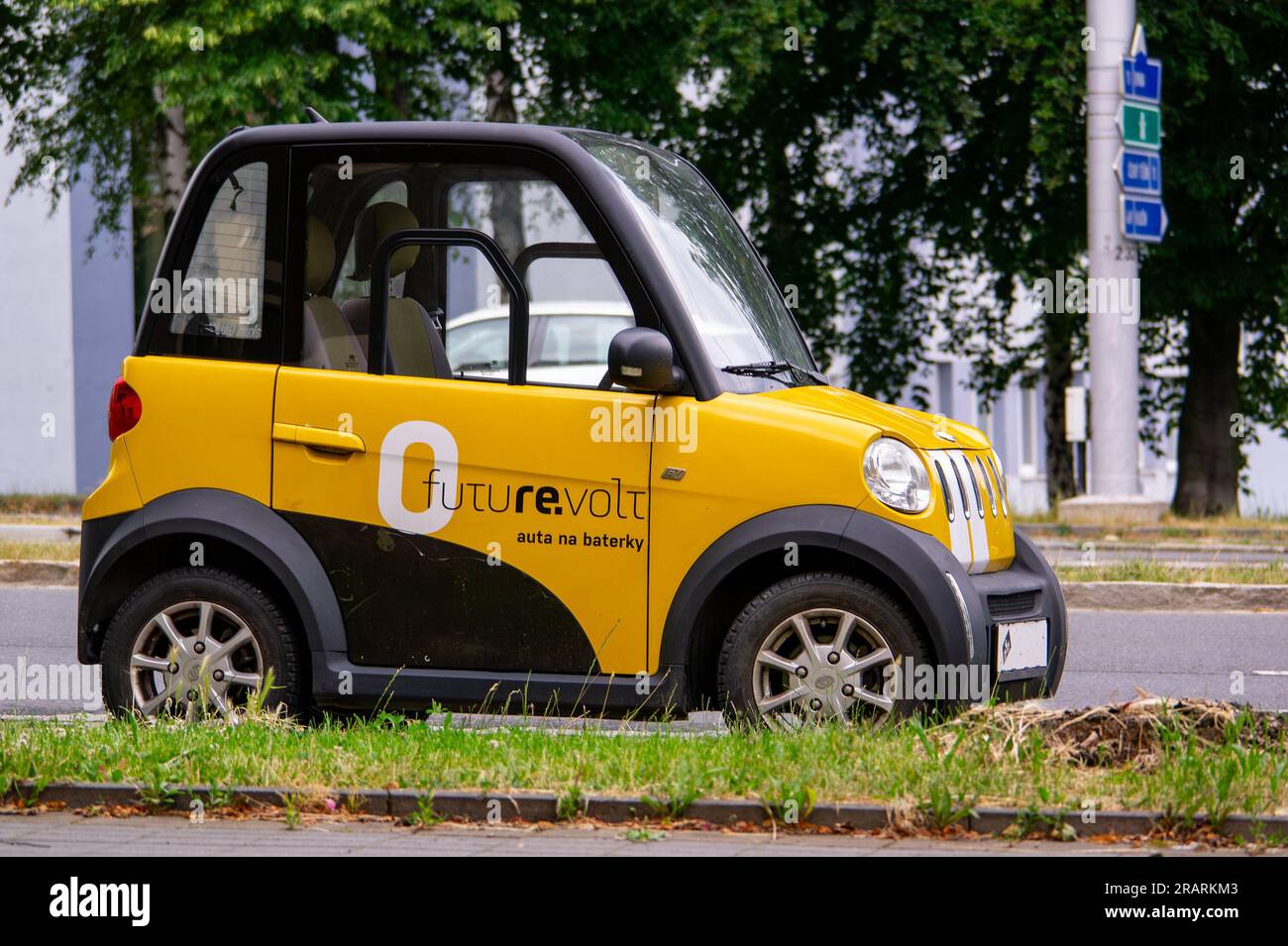 OSTRAVA, CZECH REPUBLIC - JUNE 21, 2023: Jiayuan Lingzu electric micro vehicle of Re-Volt (FutureVolt) car sharing company in Czech Republic Stock Photo