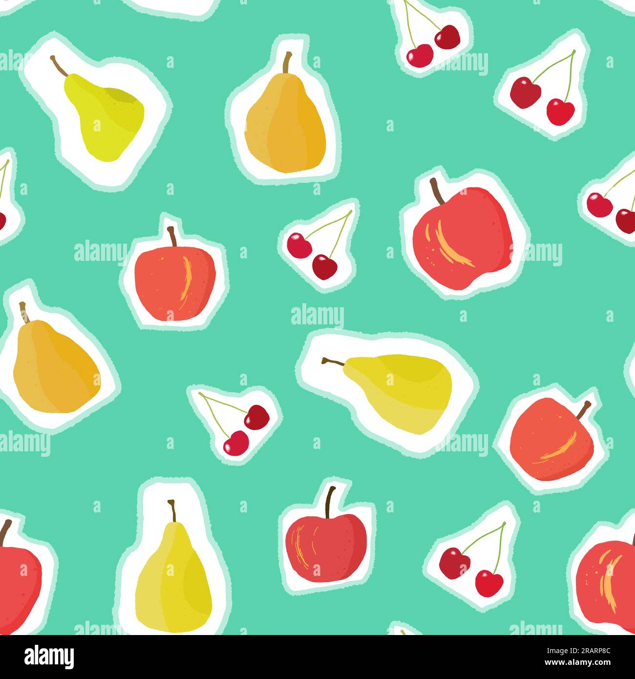 Cute fruit vector pattern. Seamless fruit texture. Colorful fruits on turquoise background. Stock Vector