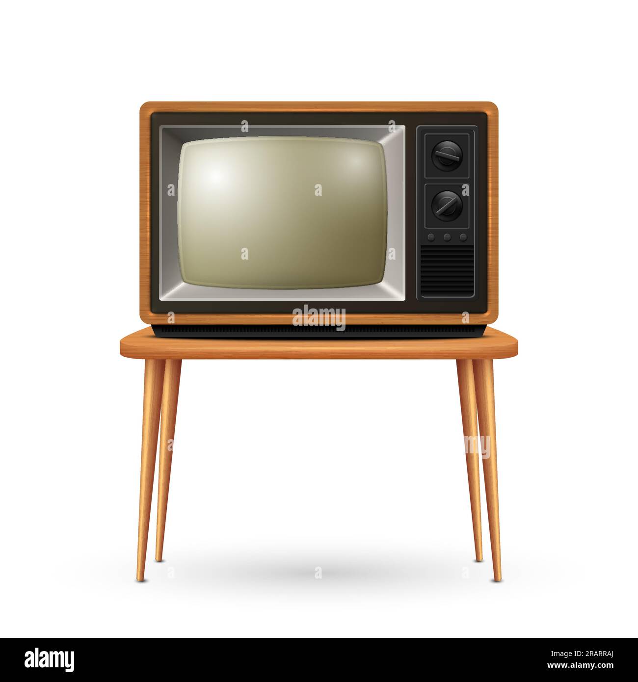 Vector 3d Realistic Retro TV Receiver Isolated on White Background. Home Interior Design Concept. Vintage TV Set, Television, Front View Stock Vector