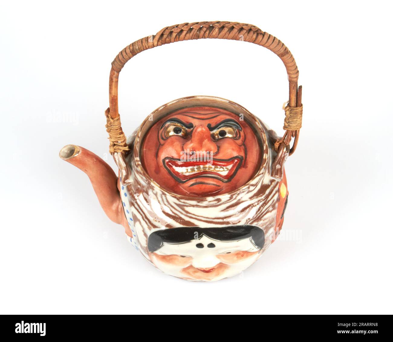 Antique Japanese Banko Ware porcelain teapot in the form of five Noh