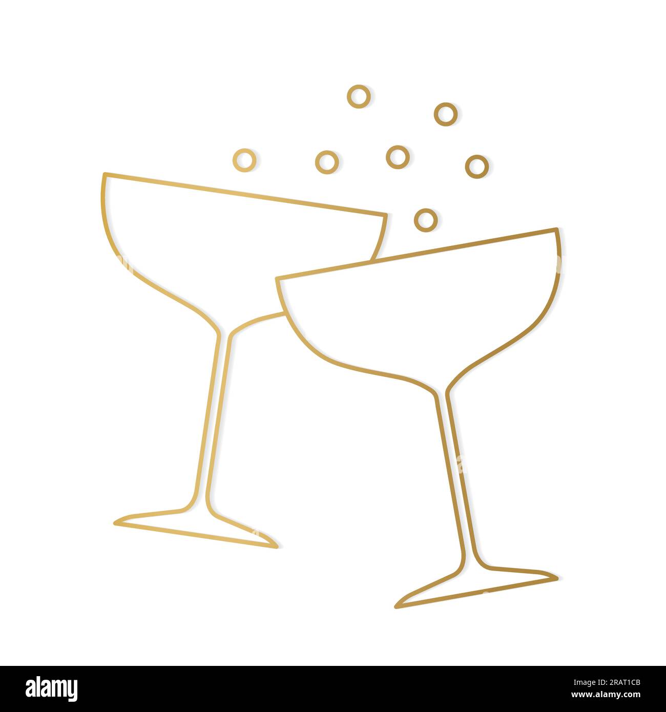 golden champagne glasses line icon, cheers, wedding, party, celebration