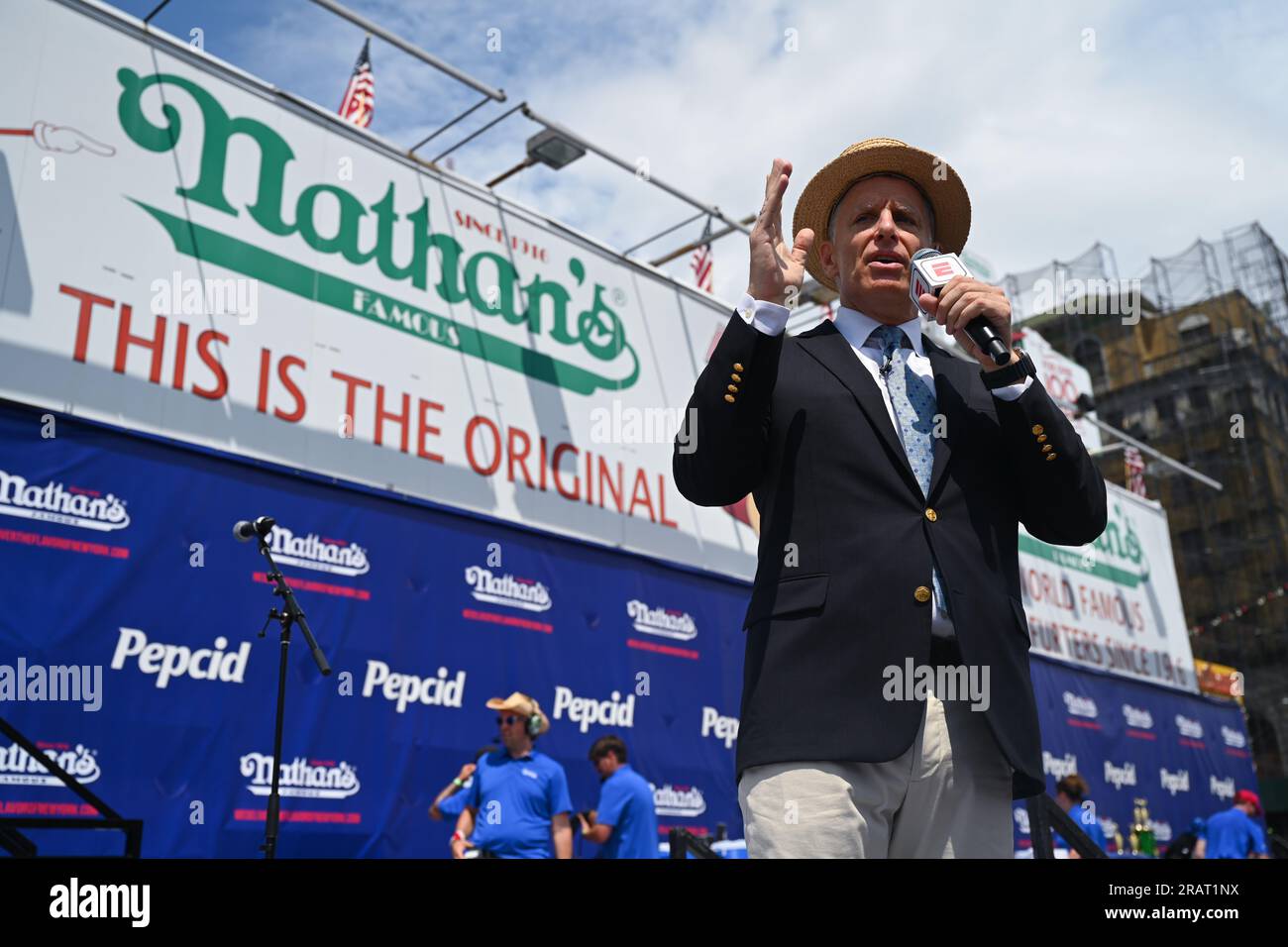 George Shea attends the Nathan's Famous International Hot Dog Eating ...