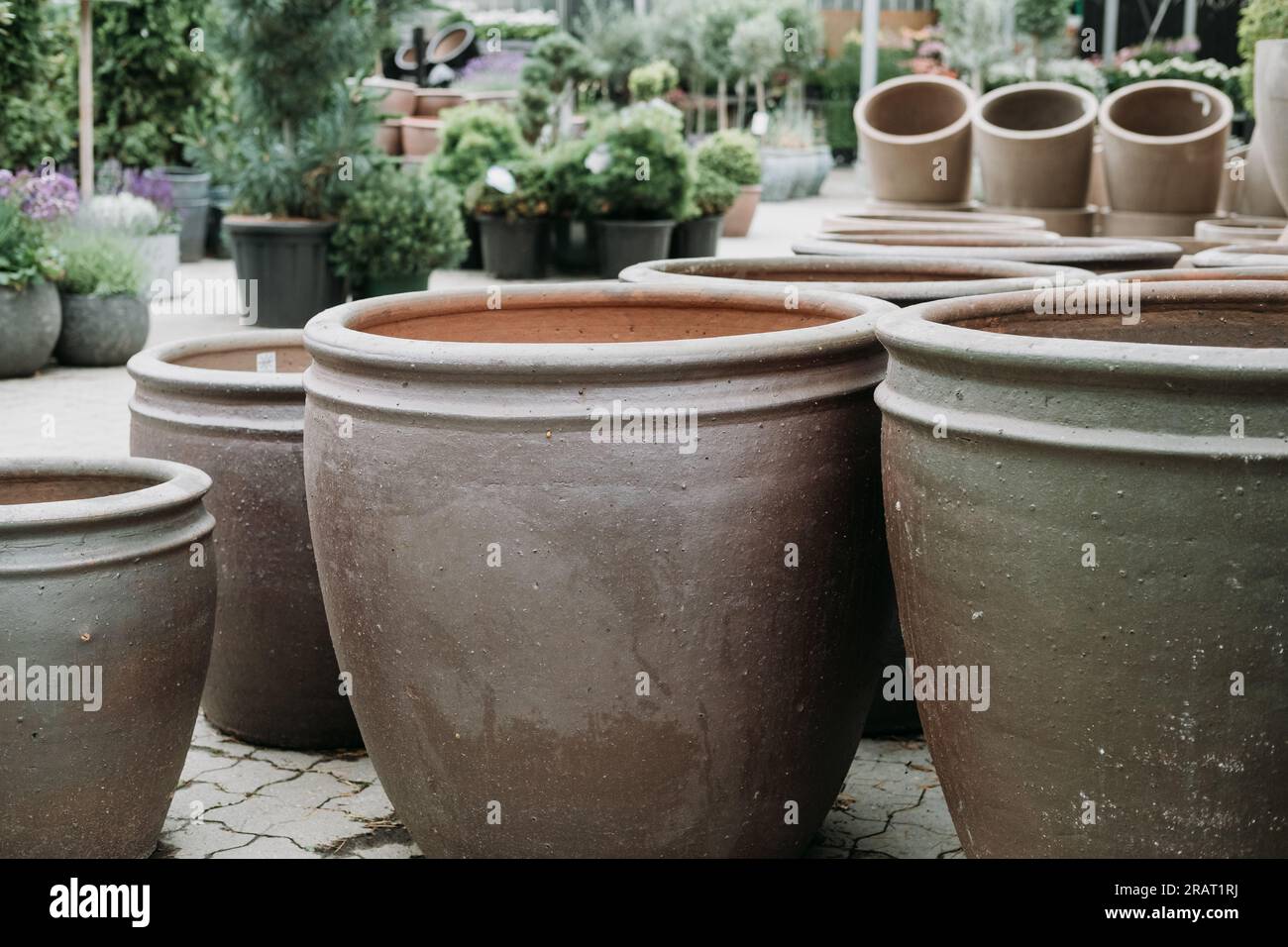 Huge flower pots for sale at the garden center Stock Photo Alamy