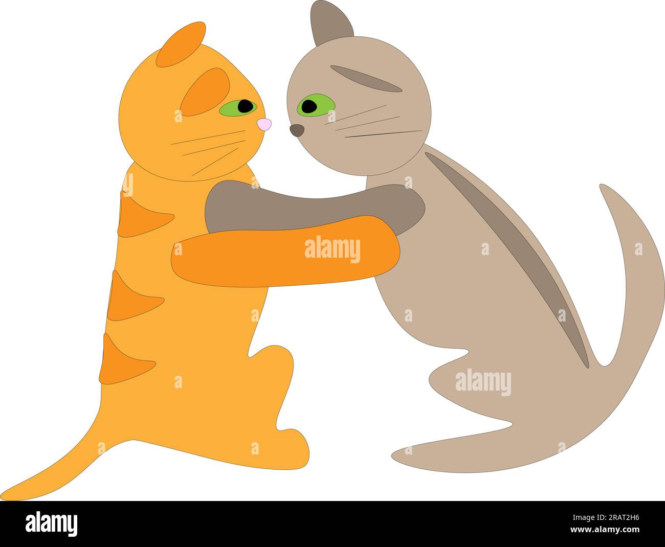 Two cats are fighting, children's drawing. Vector illustration Stock Vector