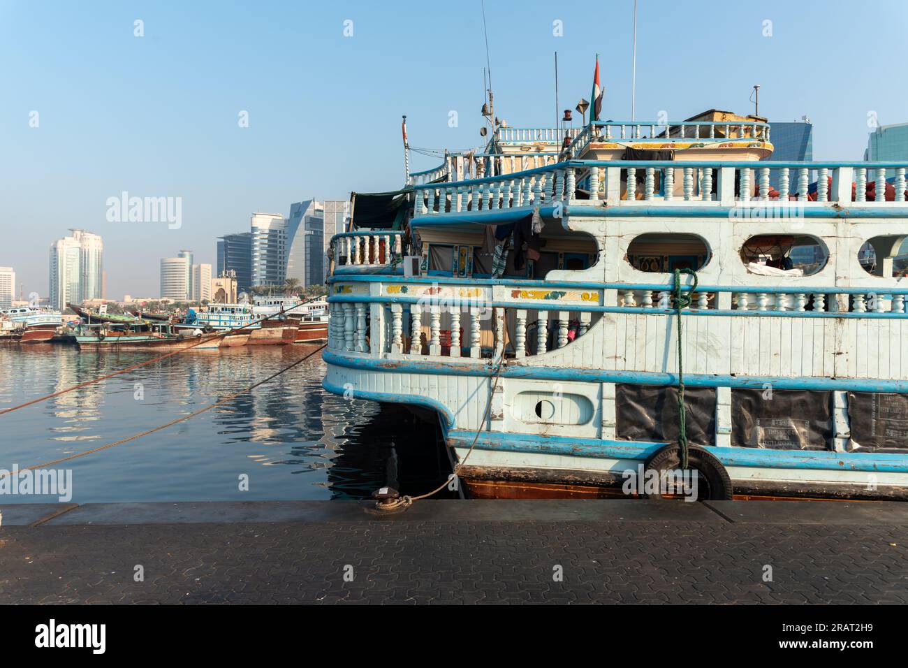 Panoramic view of traditional boat taxi in Dubai Creek Stock Photo