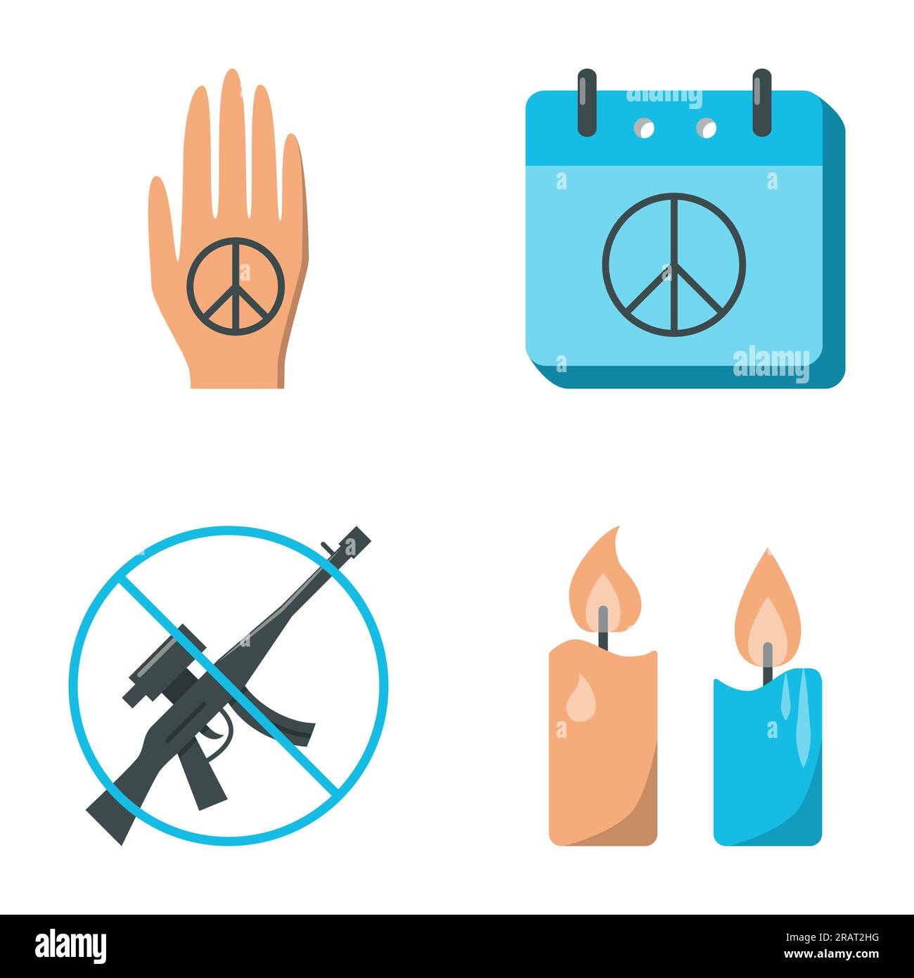 Pacifism and peace symbols flat icon set. Disarmament, day of peace