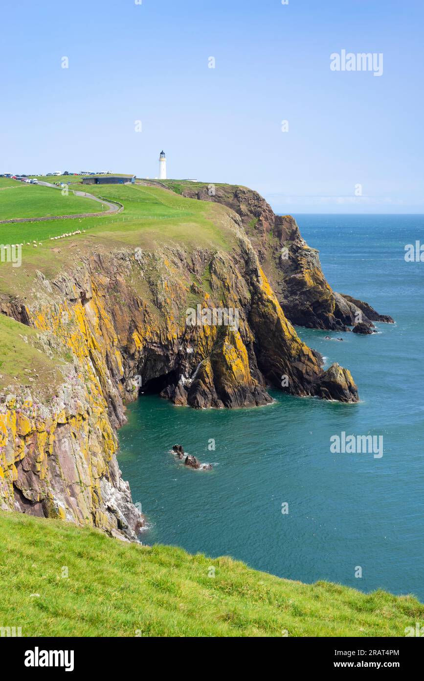 Mull of Galloway coast and Mull of Galloway Lighthouse on the Rhins of Galloway peninsula Galloway coast Dumfries and Galloway Scotland UK GB Europe Stock Photo