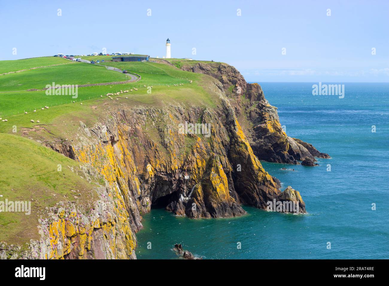 Mull of Galloway coast and Mull of Galloway Lighthouse on the Rhins of Galloway peninsula Galloway coast Dumfries and Galloway Scotland UK GB Europe Stock Photo