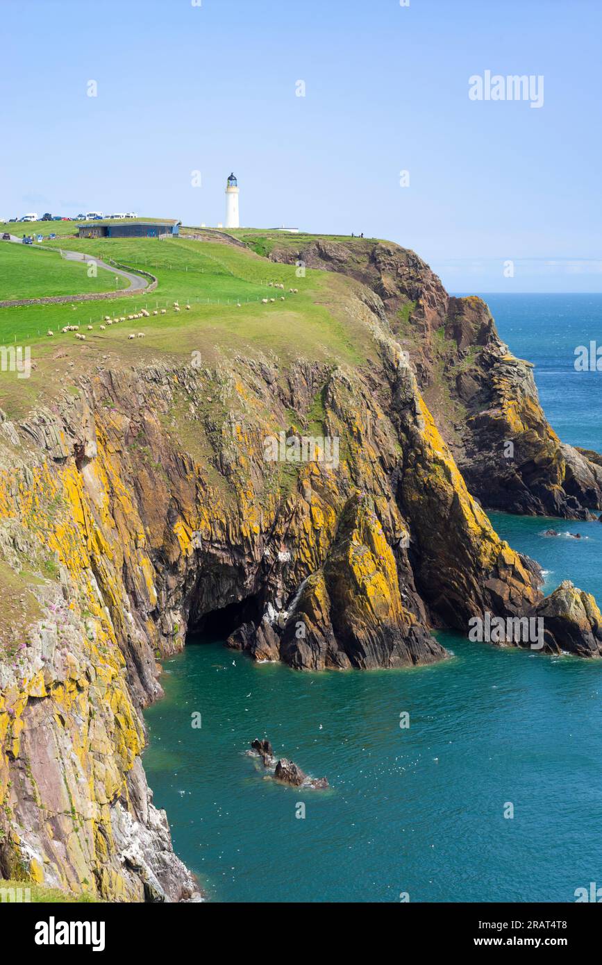Mull of Galloway coast and Mull of Galloway Lighthouse on the Rhins of Galloway peninsula Galloway coast Dumfries and Galloway Scotland UK GB Europe Stock Photo