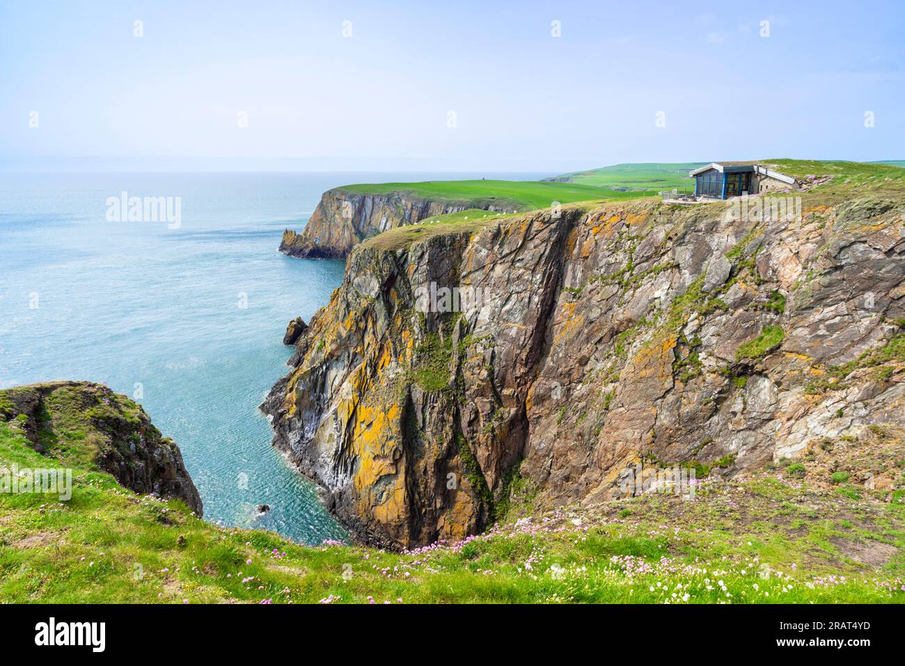 Mull of Galloway cliff top with the Gallie Craig Coffee House on the Rhins of Galloway peninsula Galloway coast Dumfries and Galloway Scotland UK GB Stock Photo