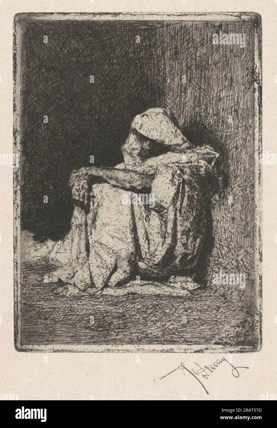 'Mariano Fortuny y Carbó, Arabe assis (Seated Arab), 1873, etching and aquatint on japan paper, laid down, plate: 13.9 × 10.1 cm (5 1/2 × 4 in.) sheet: 32.1 × 23.7 cm (12 5/8 × 9 5/16 in.), Purchased as the Gift of Ann and Matthew Nimetz, 2016.104.1' Stock Photo