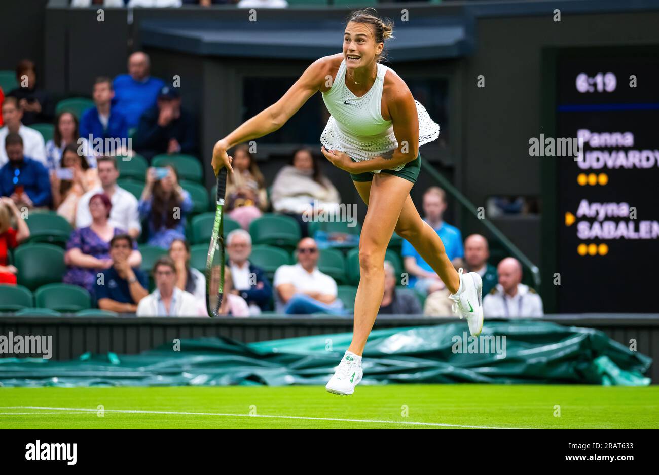 Aryna Sabalenka of Belarus in action during the first round of the 2023