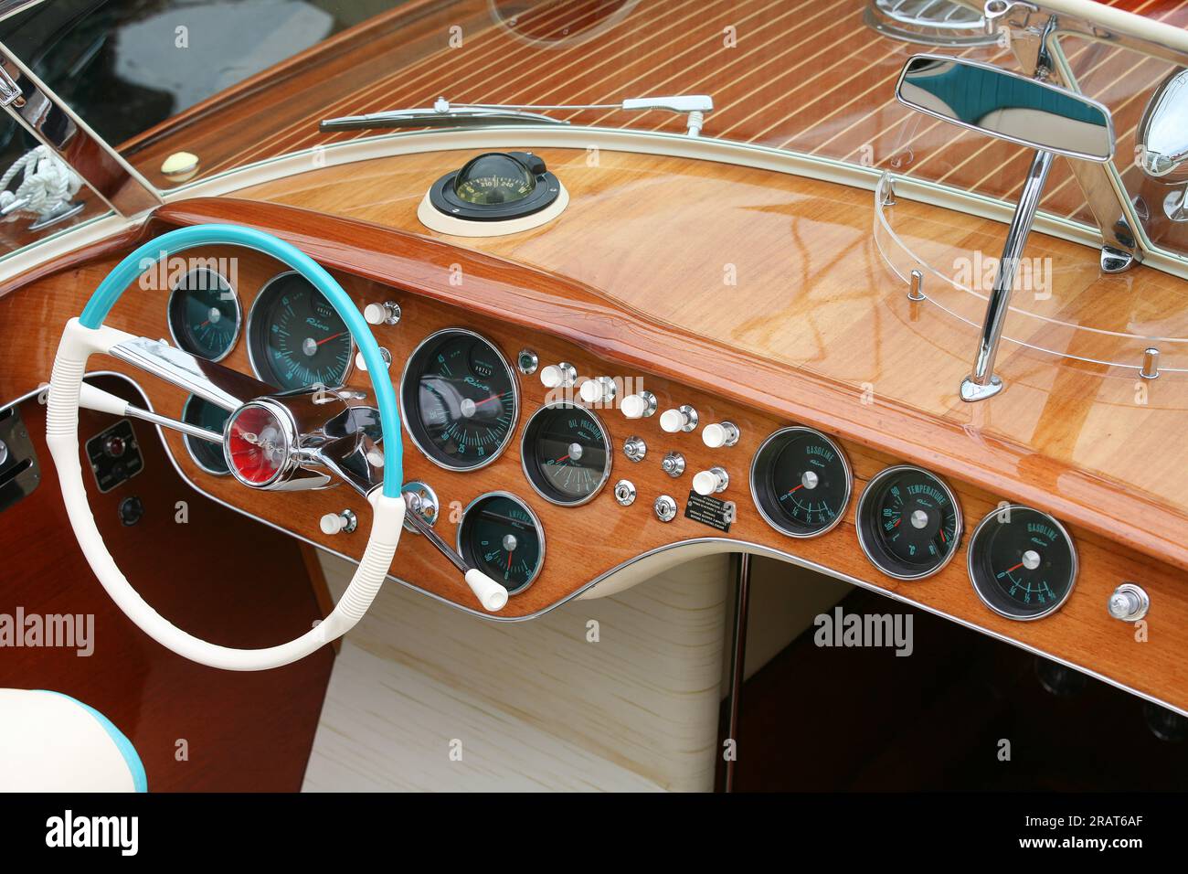 A view of a classic Riva speed boat dashboard Stock Photo - Alamy