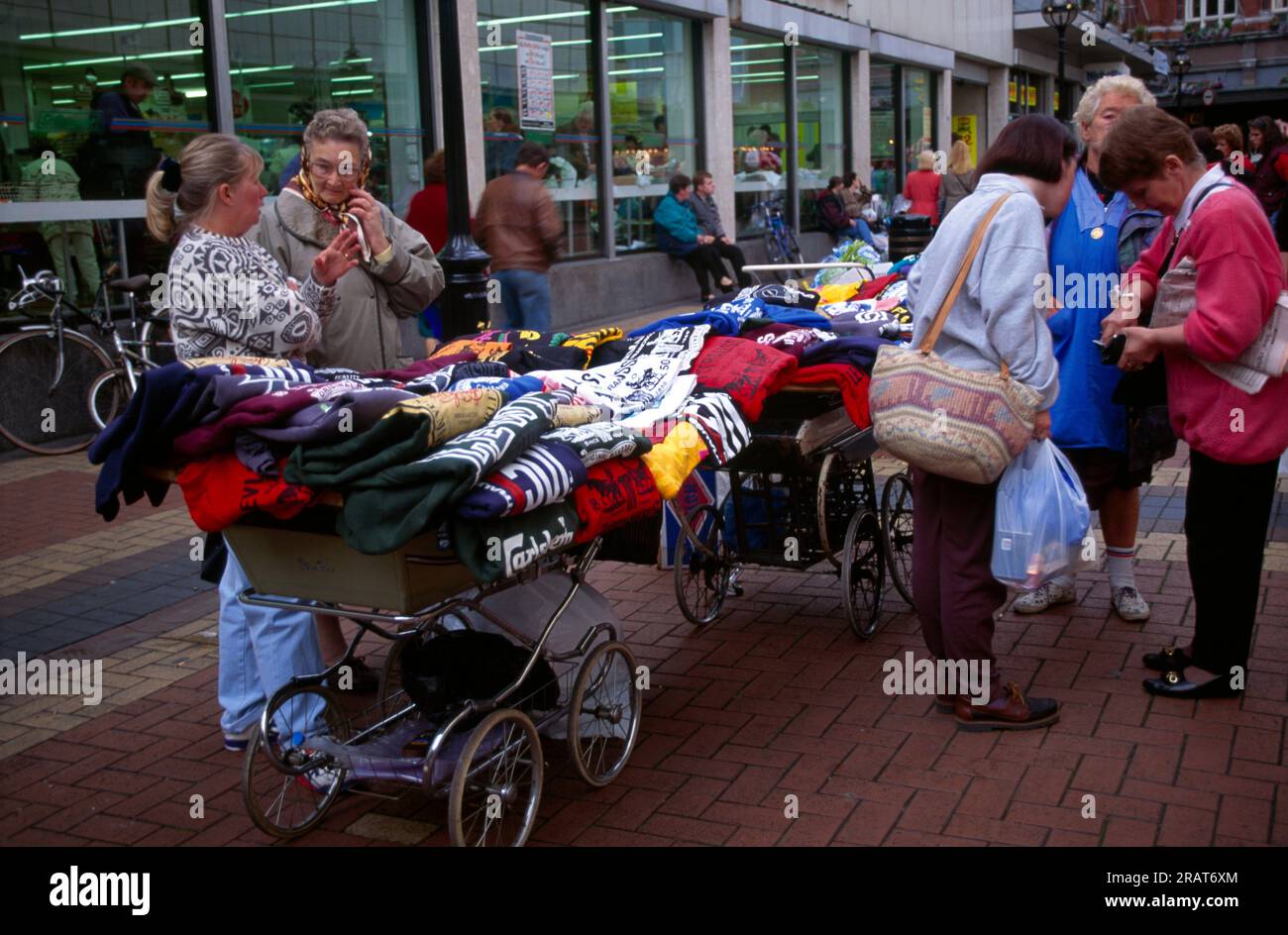 Dublin Ireland Moore Street Women selling Clothes from Prams in the