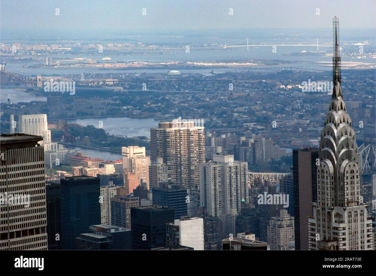 New York USA Overview of Manhattan Skyline with Chrysler Building Stock Photo