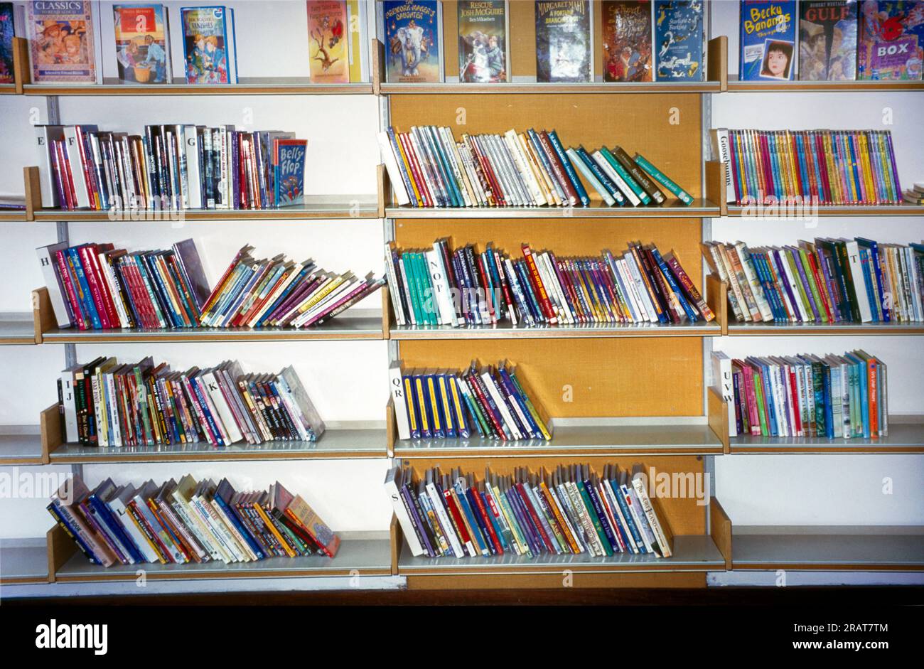 Cheam Library Children's Books Stacked on Shelves Surrey England Stock Photo