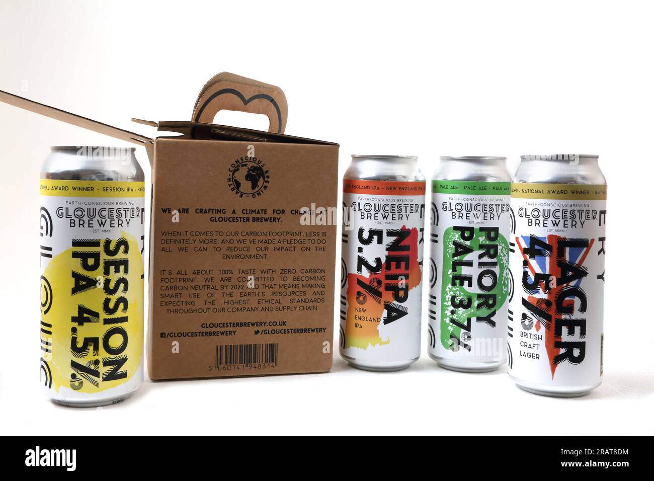 Gloucester Brewery Beer, Lager and Ale Earth Conscious Brewing  aiming for Zero Carbon Footprint Four Pack Gift Set Stock Photo