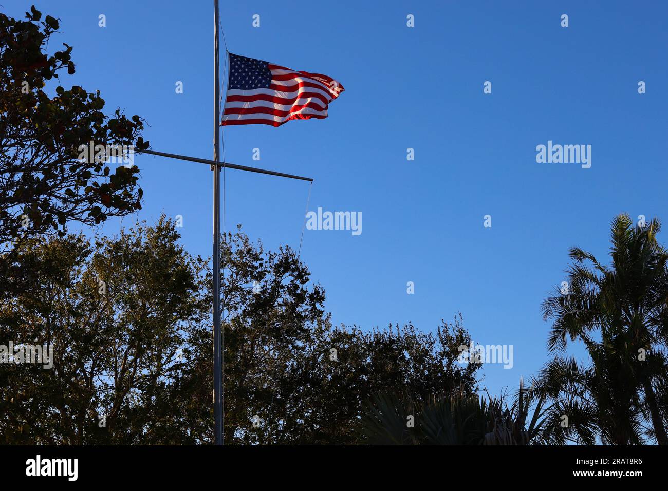 American flag on a blue sky background , Independence Day , July 4 Stock Photo