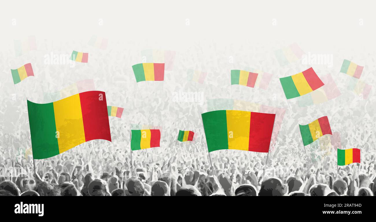 Abstract crowd with flag of Mali. Peoples protest, revolution, strike