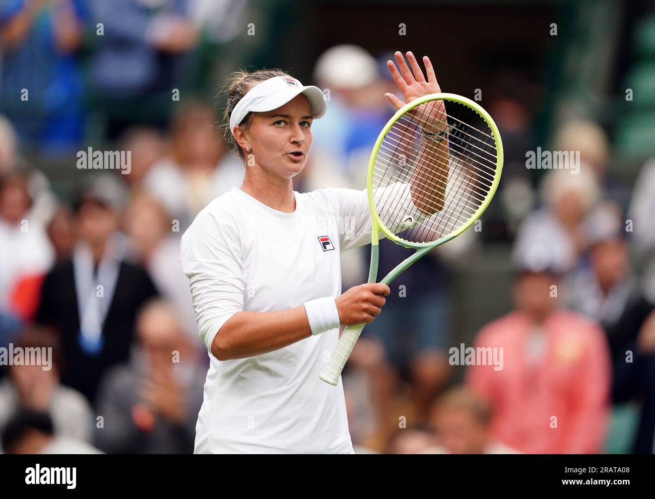 Barbora Krejcikova celebrates victory over Heather Watson (not pictured