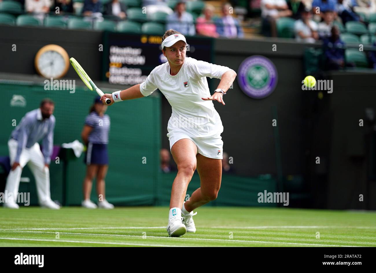Barbora Krejcikova in action against Heather Watson (not pictured) on