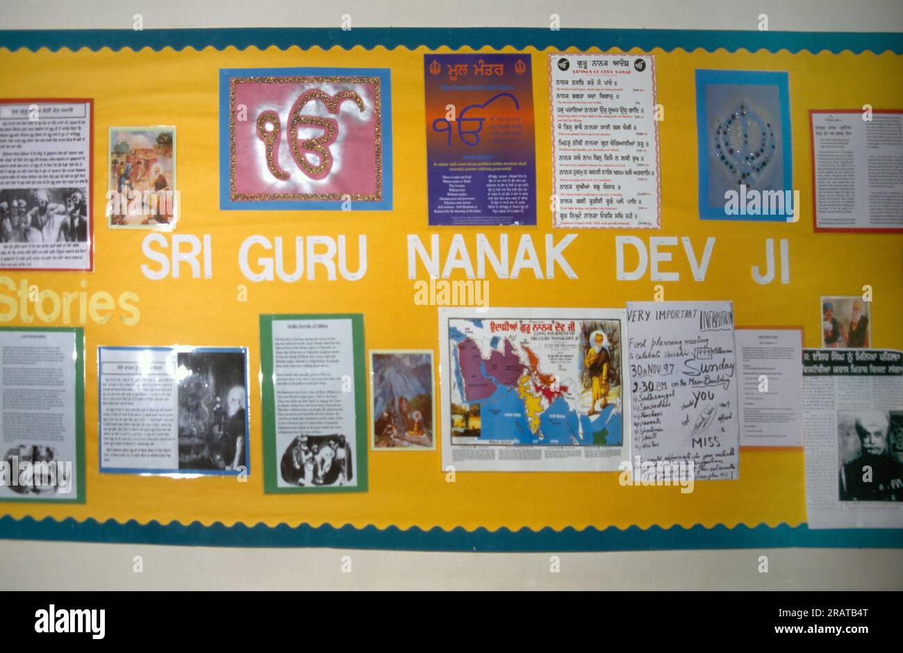 Southall London Sikh Sri Guru Nanak Dev Ji Gurdwara Community Notice Board Stock Photo