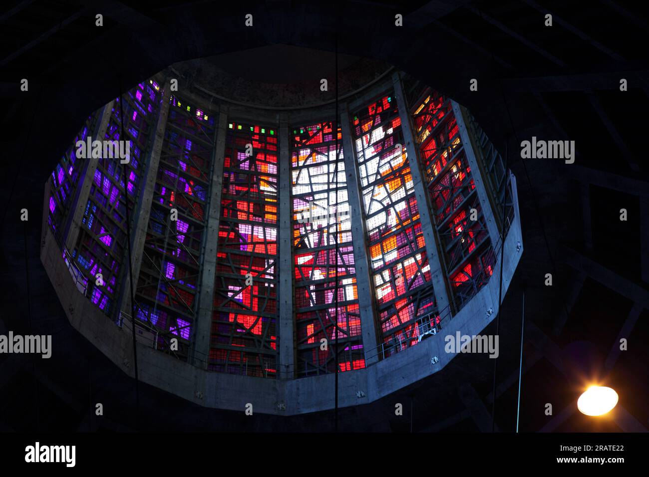 Liverpool Metropolitan Cathedral's interior, stained glass and circular nave. Stock Photo
