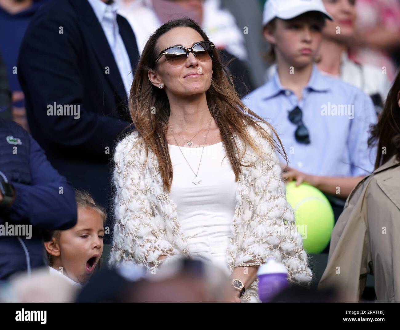 Jelena Djokovic after watching husband Novak Djokovic beat Jordan Thompson  on day three of the 2023 Wimbledon Championships at the All England Lawn  Tennis and Croquet Club in Wimbledon. Picture date: Wednesday